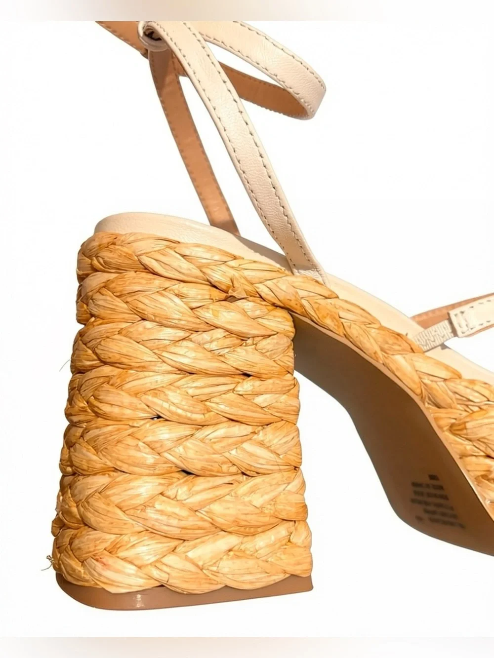 Steve Madden NWT Belise White Leather Raffia Platform Block Heel Sandals 7.5M